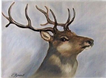 Peinture intitulée "cerf  -huile sur to…" par Patricia Giroldini Hyvernat, Œuvre d'art originale, Huile Monté sur Châssis en…