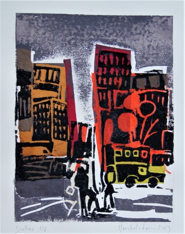 印花与版画 标题为“Dallas 1/8” 由Hervé Marchelidon, 原创艺术品, Linocuts