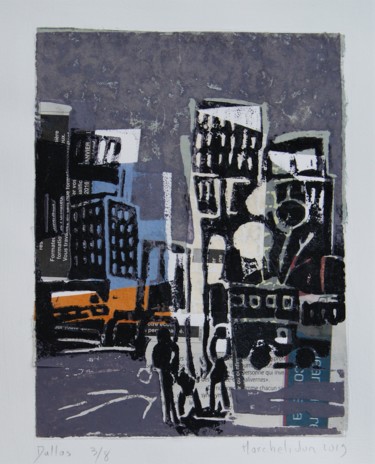 印花与版画 标题为“Dallas 3/8” 由Hervé Marchelidon, 原创艺术品, Linocuts