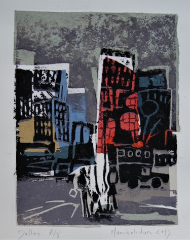 印花与版画 标题为“Dallas 7/8” 由Hervé Marchelidon, 原创艺术品, Linocuts