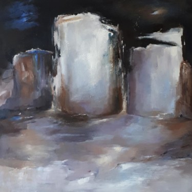 CREPUSCULE 2      paysage urbain en gris 80 x80 cm