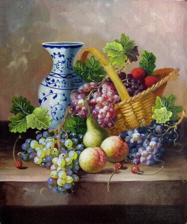 绘画 标题为“Fruit and china 104” 由Lermay Chang, 原创艺术品, 油 安装在木质担架架上