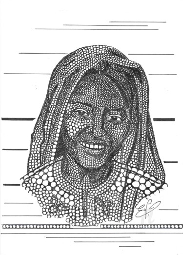 Dessin intitulée "Sourire en mosaïque" par Virginie Etignard, Œuvre d'art originale, Marqueur