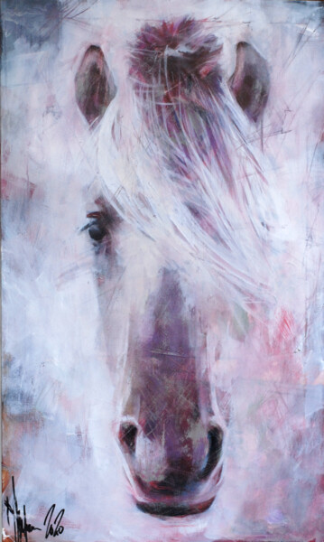 Painting titled "portrait of old hor…" by Igor Shulman, Original Artwork, Oil Mounted on Wood Stretcher frame
