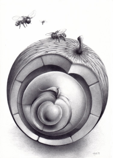 Zeichnungen mit dem Titel "The Keyhole" von Symona Colina, Original-Kunstwerk, Graphit