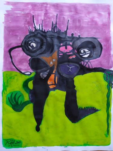 Malerei mit dem Titel "Old Man With Three…" von Rbio, Original-Kunstwerk, Acryl