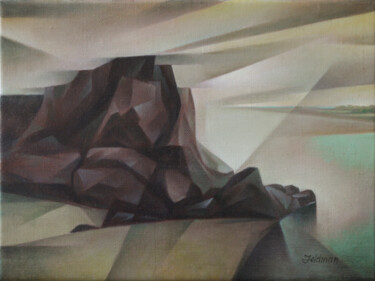 Painting titled "Rocks" by Isaac Feldman, Original Artwork, Oil Mounted on Wood Stretcher frame