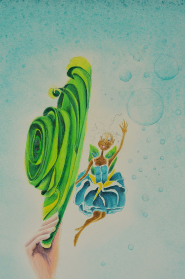 Peinture intitulée "Balle! Bulle! Ciel!" par Rosyline, Œuvre d'art originale, Aquarelle