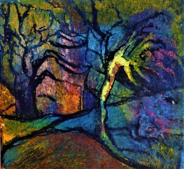 Drawing titled "La nuit bleue" by Annie Vandemalle, Original Artwork, Pastel