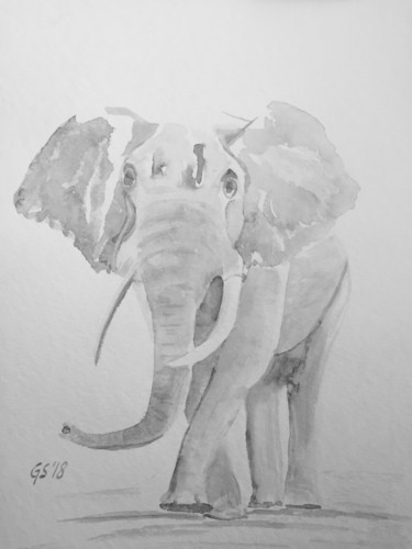 Malerei mit dem Titel "light grey walking…" von Gudrun Sageder, Original-Kunstwerk, Aquarell