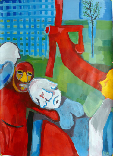 Dessin intitulée "Descente de croix" par Eddy Legrand, Œuvre d'art originale, Acrylique
