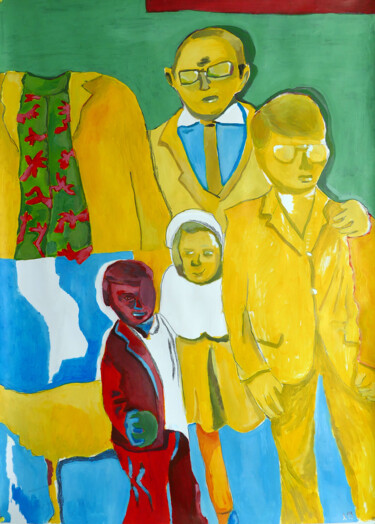 Tekening getiteld "La famille jaune" door Eddy Legrand, Origineel Kunstwerk, Acryl