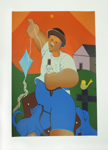 印花与版画 标题为“Menino empinando Pi…” 由Sebastião Mendes, 原创艺术品, 丝网印刷