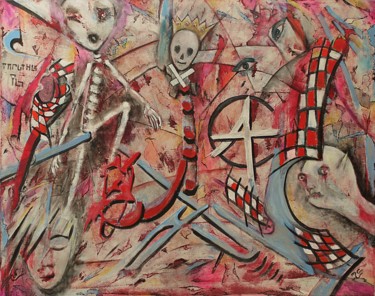 Schilderij getiteld "Peinture à 4 mains" door Nancy Cardinal, Origineel Kunstwerk, Acryl