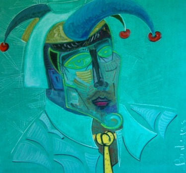 Schilderij getiteld "Le Masque" door Marc Bulyss, Origineel Kunstwerk, Olie Gemonteerd op Frame voor houten brancard