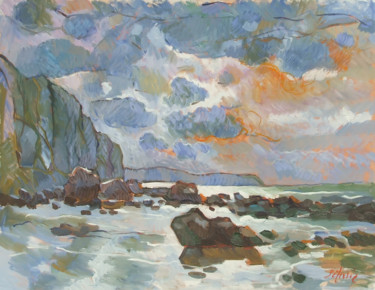 Pintura titulada "Falaises à Pourvill…" por Patrick Marie, Obra de arte original, Oleo Montado en Bastidor de camilla de mad…