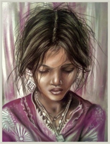 Dessin intitulée "DOUCEUR INDIENNE" par Cathy, Œuvre d'art originale, Pastel