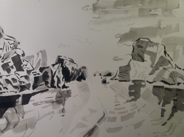 Peinture intitulée "Along Bay 2" par Marc Declercq, Œuvre d'art originale, Encre
