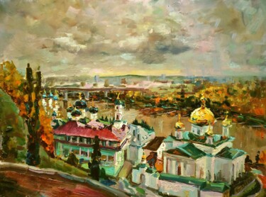 Painting titled "Нижний Новгород в з…" by Nina Silaeva, Original Artwork, Oil Mounted on Wood Stretcher frame