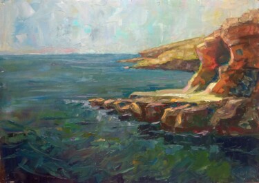 Painting titled "Грот на Мальте. Сре…" by Nina Silaeva, Original Artwork, Oil Mounted on Wood Stretcher frame