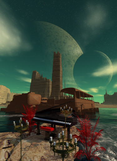 Digital Arts titled "Piano Beach" by Rikkihop, Original Artwork, 3D Modeling