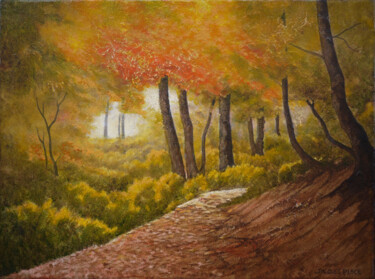 Painting titled "Les feux de l'autom…" by Jacques Place, Original Artwork, Acrylic Mounted on Wood Stretcher frame