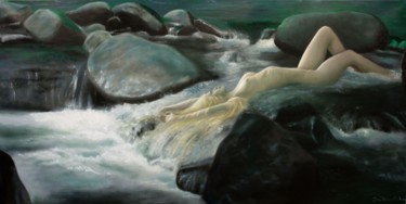 Ondine Painting titled "Ondine" by Jean-Pierre André Leclercq, Original Artwork, Oil Mounted on Wood Stretcher frame