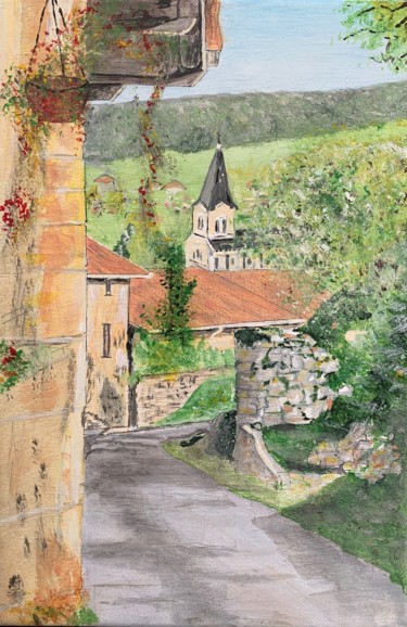 DOUVRES la rue descendante Painting titled "DOUVRES la rue desc…" by Jean Pierre Fetis, Original Artwork, Acrylic