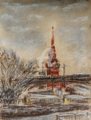 Disegno intitolato "Вечерняя Москва" da Andrei Gudkov, Opera d'arte originale, Carbone