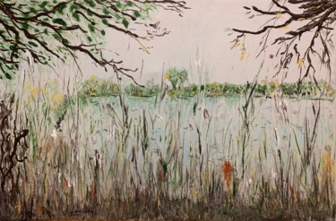 Peinture intitulée "Etangs Dombes" par Jean Pierre Fetis, Œuvre d'art originale, Acrylique Monté sur Carton