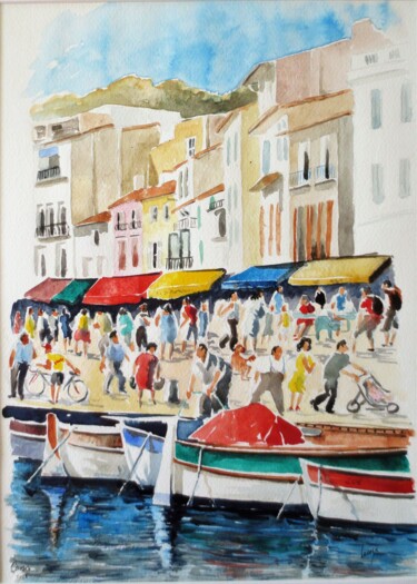Painting titled "Cassis le port" by Jean Marie Lecoix, Original Artwork, Watercolor