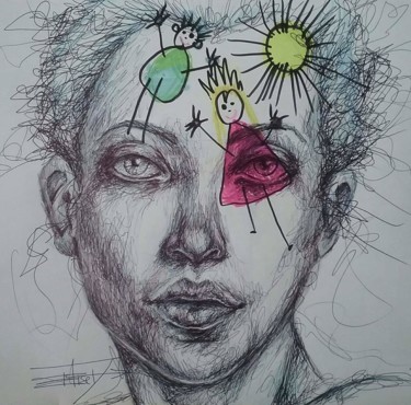 "Super heros" başlıklı Resim Élise Poinsenot tarafından, Orijinal sanat, Tükenmez kalem