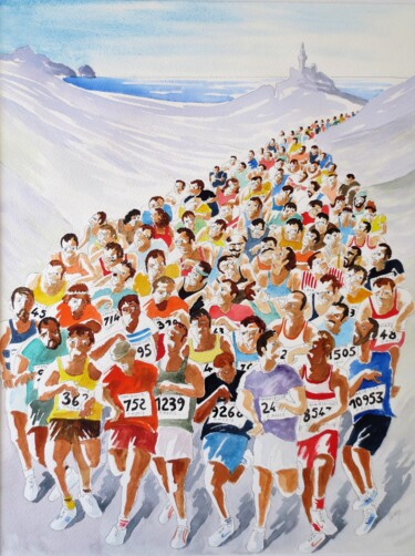 Painting titled "Course Marseille Ca…" by Jean Marie Lecoix, Original Artwork, Watercolor