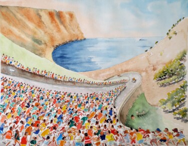 Painting titled "Course Marseille Ca…" by Jean Marie Lecoix, Original Artwork, Watercolor