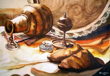 Peinture intitulée "BABUCHAS" par Hafida El Oumlouki Shaïmi, Œuvre d'art originale, Aquarelle