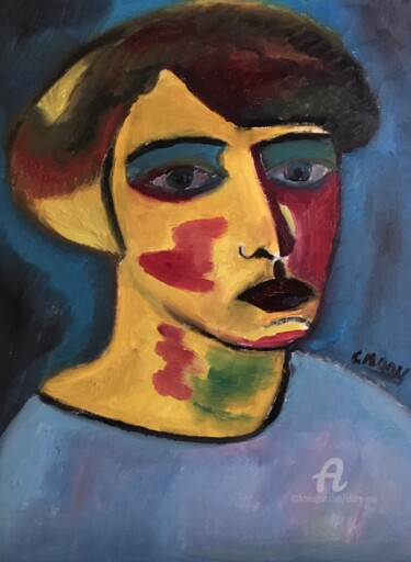 Painting titled ""Avec Jawlenski"" by Claire Marie Gay, Original Artwork, Oil Mounted on Wood Panel