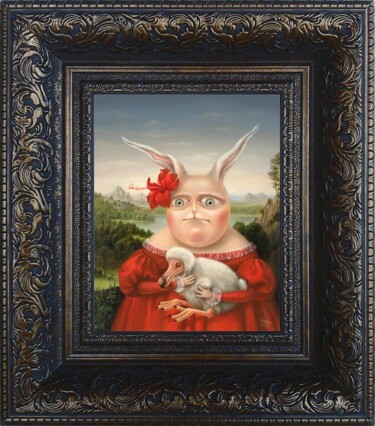 Portrait with Nestling. Framed Print on canvas