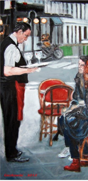 Un serveur à Paris Peinture intitulée "Un serveur à Paris" par Leszek Gaczkowski, Œuvre d'art originale, Huile