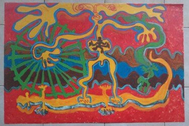 Schilderij getiteld "Chasse aux crocodil…" door Jean Pierre Devin, Origineel Kunstwerk, Olie