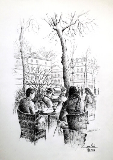 Dimanche paisible Peinture intitulée "Dimanche paisible" par Jean-Paul Ramon, Œuvre d'art originale, Encre