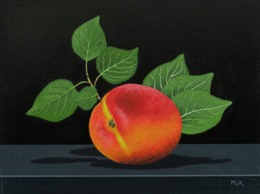 绘画 标题为“Peach with Greenery” 由Dietrich Moravec, 原创艺术品, 丙烯 安装在木板上