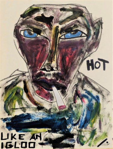 Schilderij getiteld "Hot like an Igloo" door Linedot, Origineel Kunstwerk, Olie Gemonteerd op Houten paneel