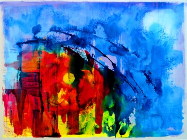 Peinture intitulée "Mouvement multicolo…" par Clau Redier-Clément, Œuvre d'art originale, Encre Monté sur Panneau de bois