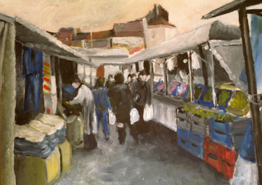 Peinture intitulée ""Marché de Jette"" par Olivier Rose, Œuvre d'art originale, Acrylique Monté sur Panneau de bois