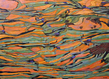 Peinture intitulée "Rizière Chinoise 2" par Renand, Œuvre d'art originale, Huile