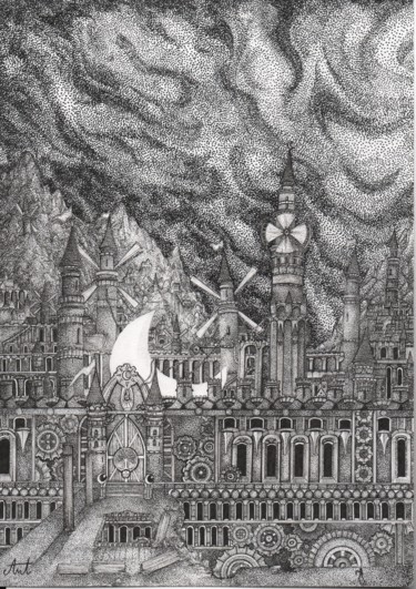 Drawing titled "Wind castle (impres…" by Antoine Aizier, Original Artwork, Ink