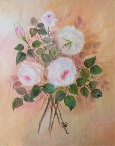 Schilderij getiteld "roses anglaises de…" door Patricia Giroldini Hyvernat, Origineel Kunstwerk, Olie