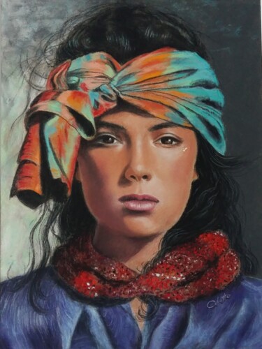 Gypsy woman Peinture intitulée "Gypsy woman" par Colette Tournier, Œuvre d'art originale, Pastel Monté sur Panneau de bois