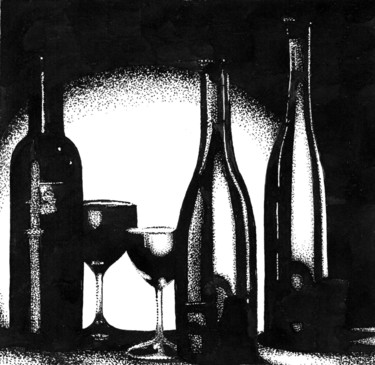Still-life with the Bottles. Натюрморт с бутылками 图画 标题为“Still-life with the…” 由Владимир Абаимов, 原创艺术品, 墨