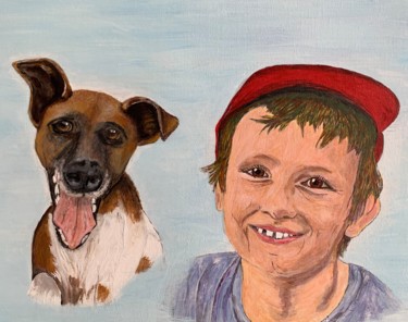 Peinture intitulée "l'enfant et son chi…" par Jean Pierre Fetis, Œuvre d'art originale, Acrylique